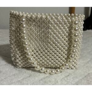 Vintage Style Faux Pearl Beaded Handbag White Mini Purse Bride Formal Elegant